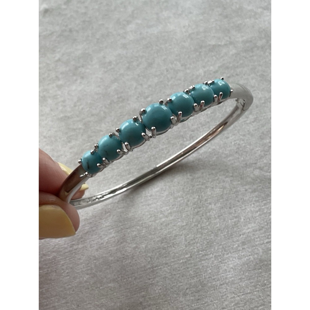 sterling silver hinged bangle bracelet 925 Row Of Turquoise-colored Cabachon